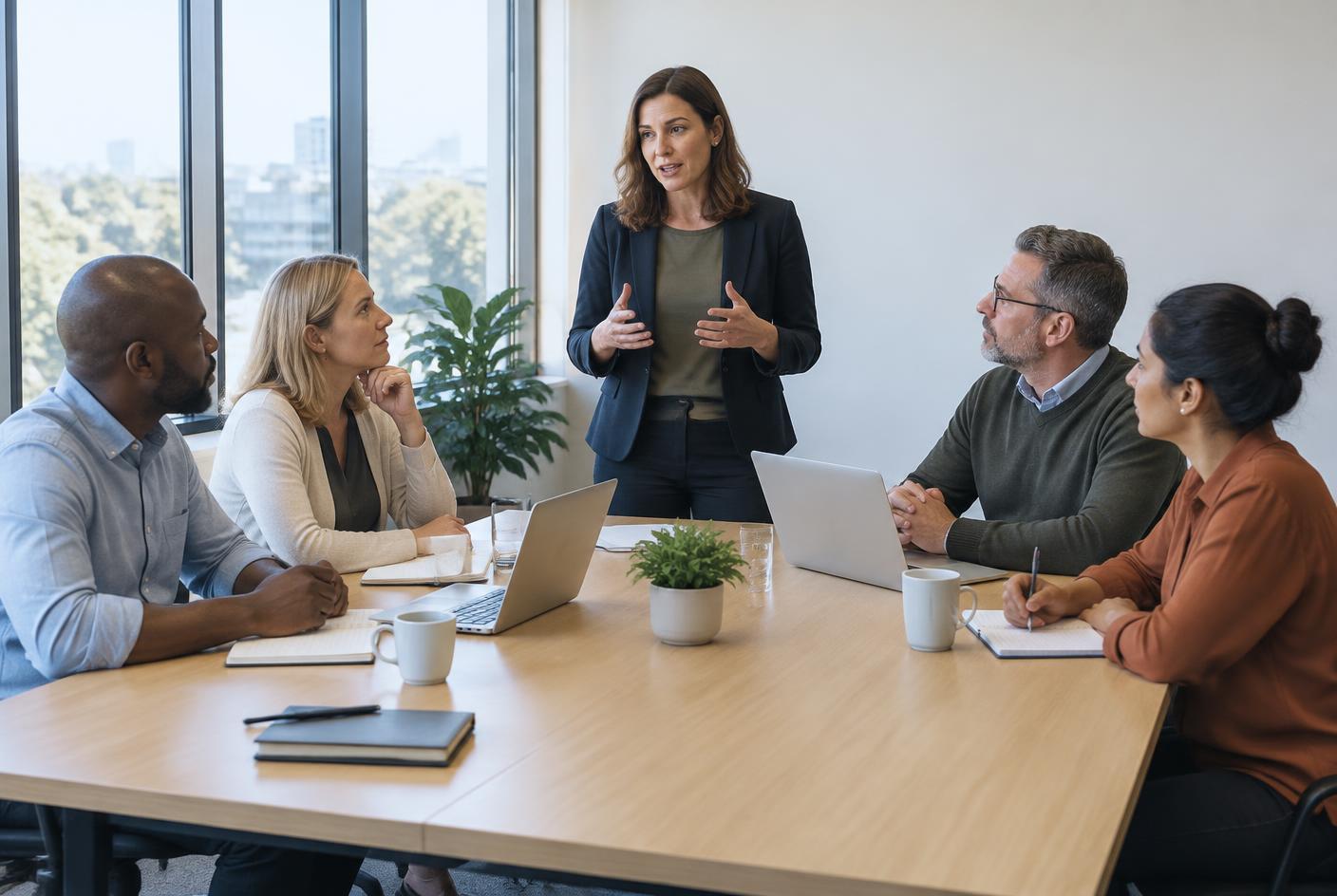 A consultant working through a service plan with an organisation's leadership team